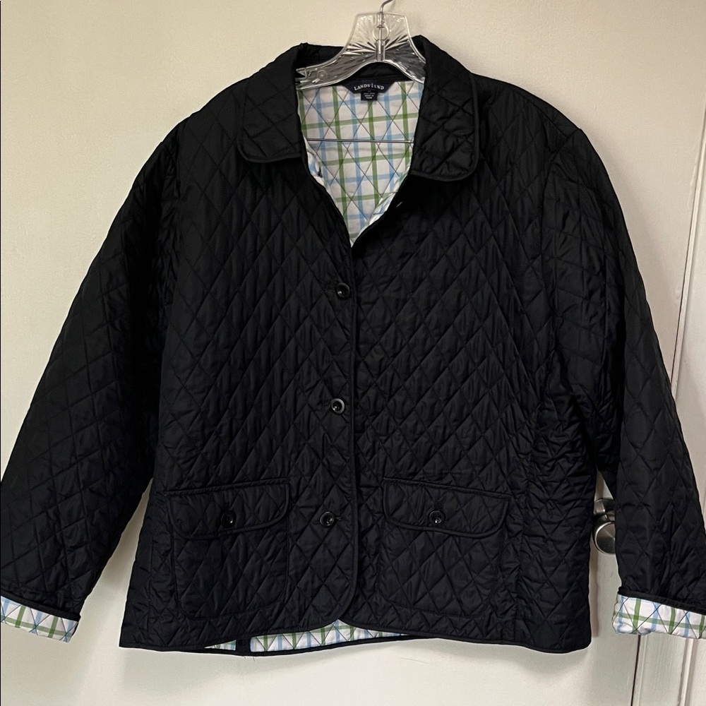 Lands' End Black Quilted Jacket 2-05